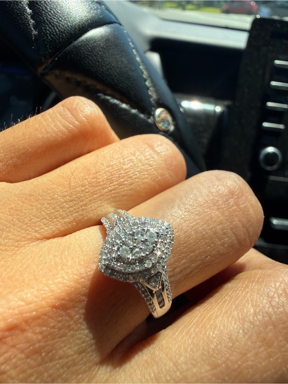 Silver Multi-Row Halo Diamond Ring - Picture 2 of 2